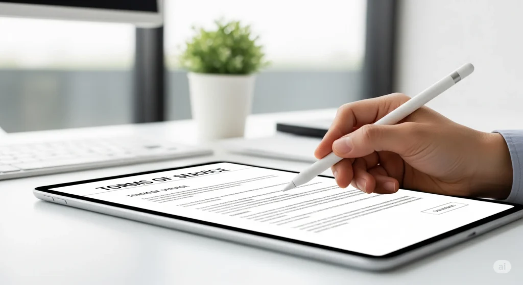 Um contrato em uma prancheta sobre termos de serviço